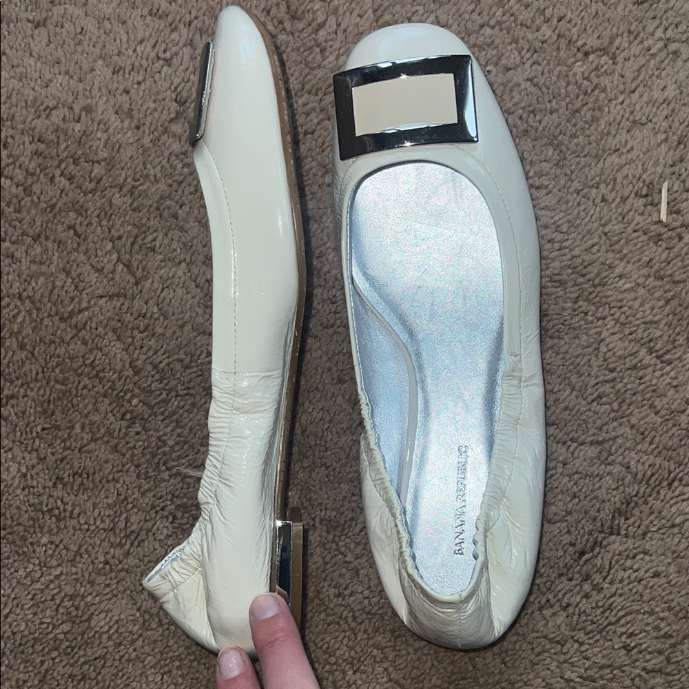 Banana Republic Cream Flats with Silver Buckle Detail [Size 6.5]